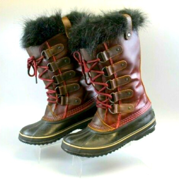 SOREL snow boots red leather fur trim Joan of Artic - Picture 2 of 2